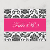 明るい赤紫色ダマスコウェディングテーブル番号 ポストカード (裏面)