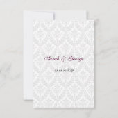 明るい赤紫色ダマフェイクスリボン結婚ディアマン 出欠カード (裏面)