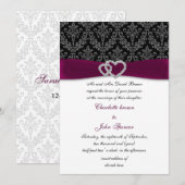 明るい赤紫色ダマフェイクスリボン結婚ディアマン 招待状 (正面/裏面)