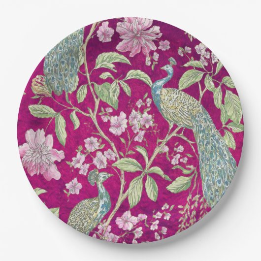 明るい赤紫色チノワセリーピーコックフローラ ペーパープレート (正面)