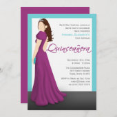 明るい赤紫色ドレスティアラターコイズキンセアニラ 招待状 (正面/裏面)