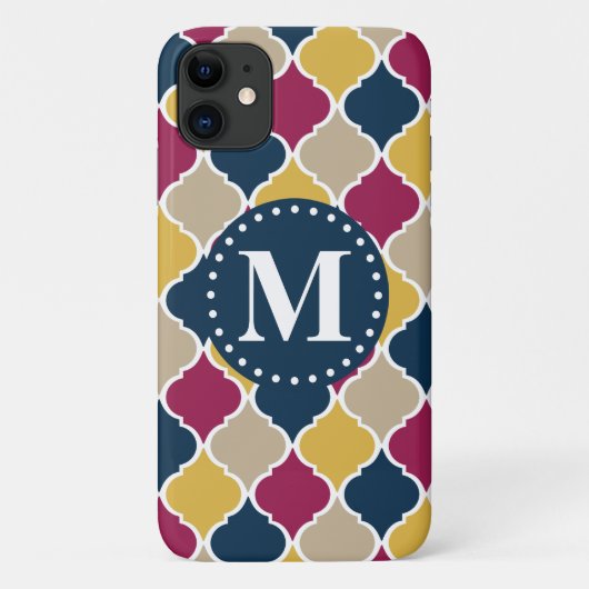 明るい赤紫色ネイビーモロッコ格子モノグラム Case-Mate iPhoneケース (裏面)