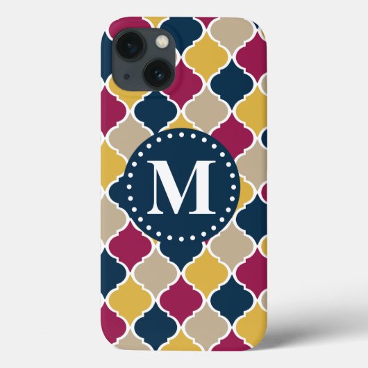 明るい赤紫色ネイビーモロッコ格子モノグラム Case-Mate iPhoneケース (裏面)