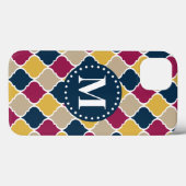 明るい赤紫色ネイビーモロッコ格子モノグラム Case-Mate iPhoneケース (裏面 (横))