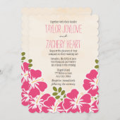 明るい赤紫色ハイビスカスハワイアン結婚式招待状 招待状 (正面/裏面)