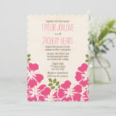 明るい赤紫色ハイビスカスハワイアン結婚式招待状 招待状 (スタンド正面)