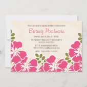 明るい赤紫色ハイビスカスハワイアン誕生日パーティー 招待状 (正面)