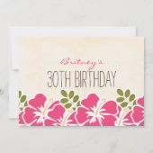 明るい赤紫色ハイビスカスハワイアン誕生日パーティー 招待状 (裏面)