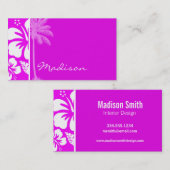 明るい赤紫色ハワイアントロピカルハイビスカス；パーム 名刺 (正面/裏面)