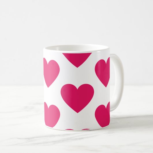 明るい赤紫色ハートおもしろいホワイトコーヒーマグ コーヒーマグカップ (正面右)