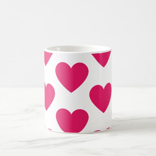 明るい赤紫色ハートおもしろいホワイトコーヒーマグ コーヒーマグカップ (中央)