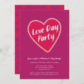 明るい赤紫色ハートチョコレートボックスヴァレンティンズデイパーティー 招待状 (正面/裏面)