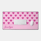 明るい赤紫色ハートパターン手書き名ピンク デスクマット (キーボード&マウス)