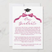 明るい赤紫色バラピンクボウアーチ写真卒業 案内状 (裏面)