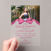 明るい赤紫色バラボウフォト卒業パーティー アクリル招待状 (インサイチュ (ポータブル))