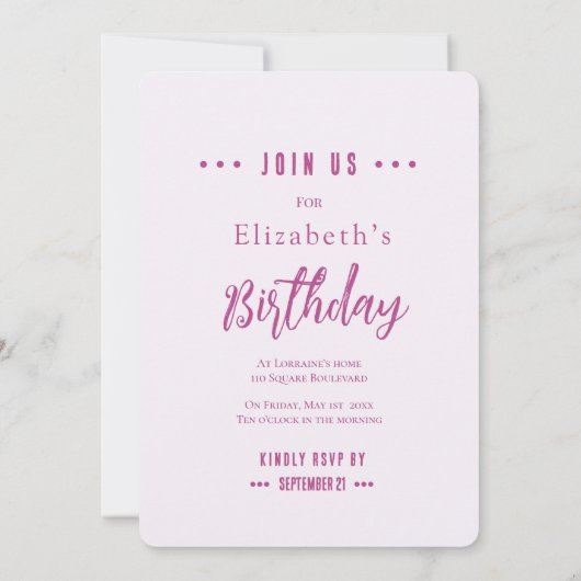 明るい赤紫色バラ誕生日パーティーの招待 招待状 (裏面)