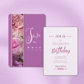 明るい赤紫色バラ誕生日パーティーの招待 招待状