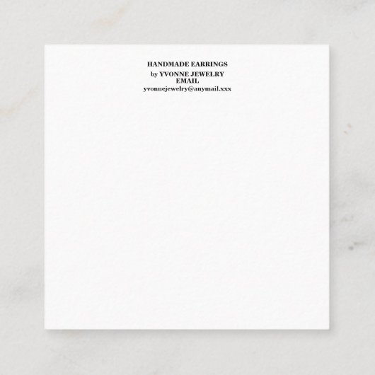 明るい赤紫色パステルイヤリングディスプレイビジネスカード スクエア名刺 (裏面)