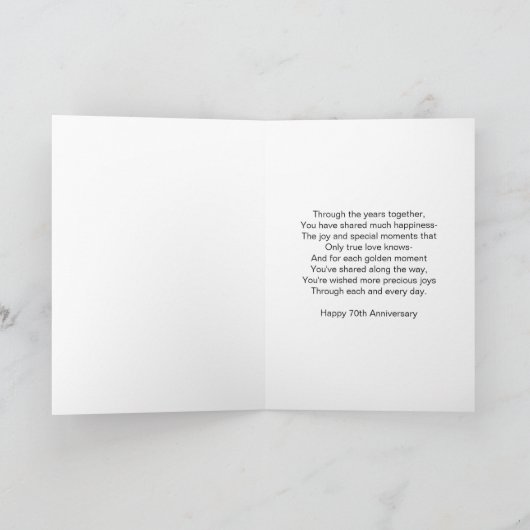 明るい赤紫色パーソナライズされた70結婚周年 カード (内部)