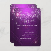 明るい赤紫色パープルスパークルクラブヴィベパーティーRSVPカード 出欠カード (正面/裏面)
