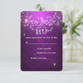 明るい赤紫色パープルスパークルクラブヴィベパーティーRSVPカード 出欠カード (スタンド正面)