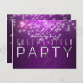 明るい赤紫色パープルスパークルクラブヴィーベパーティーポストカード インビテーションポストカード (正面/裏面)