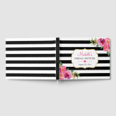 明るい赤紫色パープルレッドフローラストライプブライダルシャワー ゲストブック (全面)