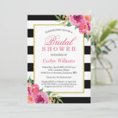 明るい赤紫色パープルレッドフローラストライプブライダルシャワー 招待状 (スタンド正面)