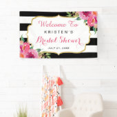 明るい赤紫色パープルレッドフローラストライプブライダルシャワー 横断幕 (インサイチュ)