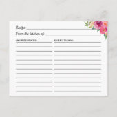 明るい赤紫色パープルレッドフローラブライダルシャワーレシピ ポストカード (裏面)