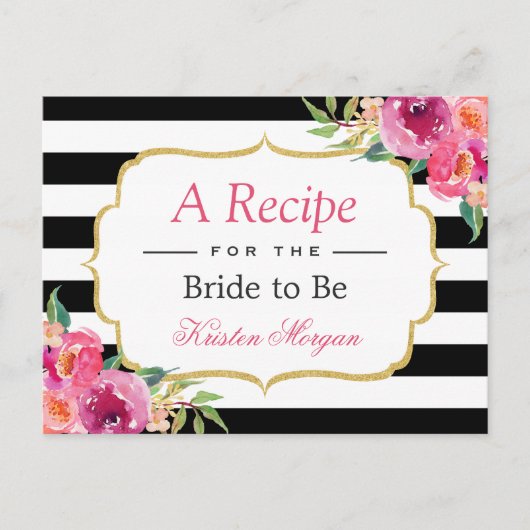明るい赤紫色パープルレッドフローラブライダルシャワーレシピ ポストカード (正面)