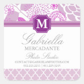 明るい赤紫色パープル薄紫シェブロンフローラ モノグラムの スクエアシール (正面)