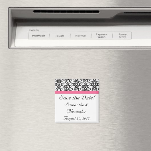 明るい赤紫色ビクトリアンピンクとホワイトダマスク マグネット (インサイチュ (食洗機))