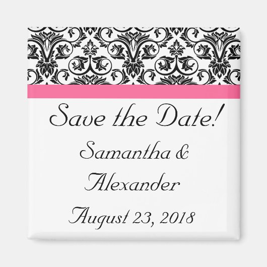 明るい赤紫色ビクトリアンピンクとホワイトダマスク マグネット (正面)