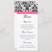 明るい赤紫色ビクトリアンピンクと白のダマスクのメニュー メニュー (正面/裏面)