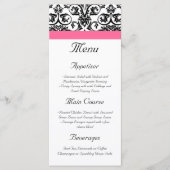 明るい赤紫色ビクトリアンピンクと白のダマスクのメニュー メニュー (正面)