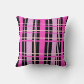 明るい赤紫色ピンクとブラックプレイド装飾用クッション クッション (裏面)