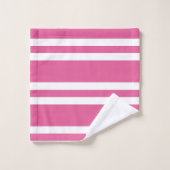 明るい赤紫色ピンクと白ストライプ色 バスタオルセット (ウォッシュタオル)