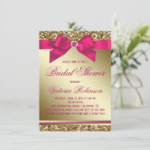 明るい赤紫色ピンクと金ゴールドブライダルシャワー 招待状 (スタンド正面)