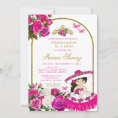 明るい赤紫色ピンクと金ゴールドプレóセンタシンドデ3アノス 招待状 (正面)