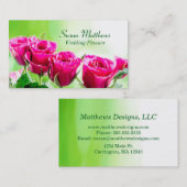明るい赤紫色ピンクのバラを薄い緑の背景に 名刺 (正面/裏面)