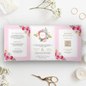 明るい赤紫色ピンクのフローラバラすべて結婚の1つ 三つ折り招待状