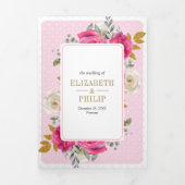 明るい赤紫色ピンクのフローラバラすべて結婚の1つ 三つ折り招待状 (カバー)