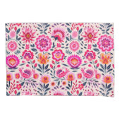 明るい赤紫色ピンクのメキシコの花のパターンフローラ 枕カバー (正面)