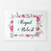 明るい赤紫色ピンクの水色の花結婚の 三つ折り招待状 (カバー)