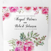 明るい赤紫色ピンクの水色の花結婚の 三つ折り招待状 (内部最初)