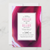 明るい赤紫色ピンクの瑪瑙スライスとフレ結婚ームの 招待状 (正面)