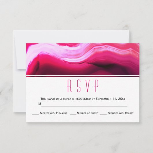 明るい赤紫色ピンクの瑪瑙スライスのゲモダンードウェディングRSVP 出欠カード (正面)