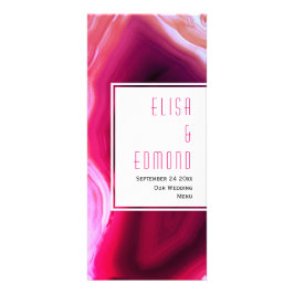 明るい赤紫色ピンクのagateスライス結婚geodeのメニューカード ラックカード