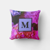 明るい赤紫色ピンクアジサイモノグラムの アウトドアクッション (正面)